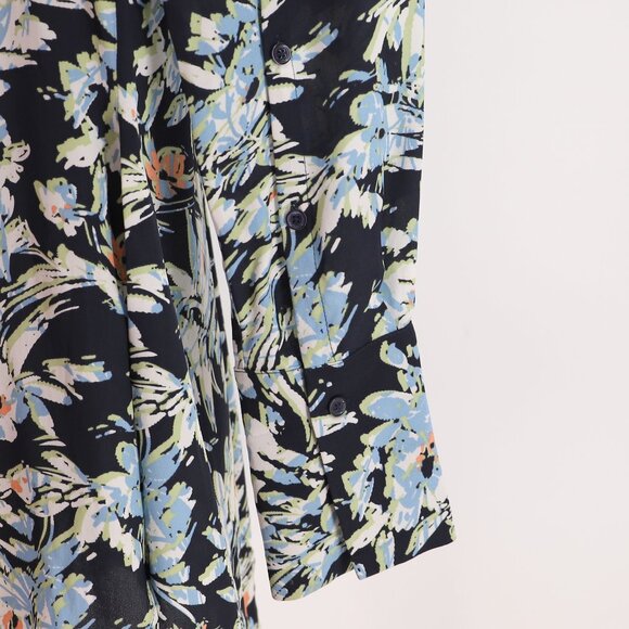 REISS Laura Floral Print Split Sleeve Blouse Blue Green Multicolor Size 8 - Picture 7 of 9